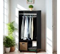 FURNOLD Open Wardrobe Clothes Rail With Storage Shelves On Wheels White