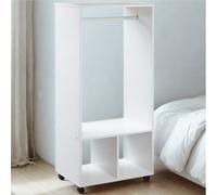 FURNOLD Open Wardrobe Clothes Rail With Storage Shelves On Wheels White
