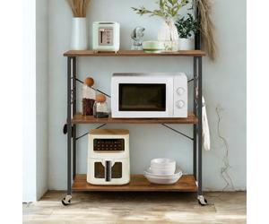 FURNOLD Rolling Kitchen Serving Trolley With Wheels Rustic Brown