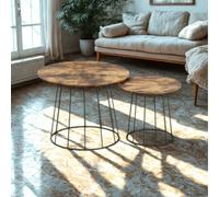 FURNOLD Set Of 2 Industrial Coffee Centre Accent Tables
