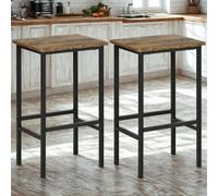 FURNOLD Set Of 2 Kitchen Counter Height Breakfast Bar Stools With Footrest Brown
