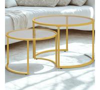 FURNOLD Set Of 2 Round Gold Nesting Tables With Tempered Glass Top