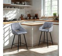 FURNOLD Set Of 2 Velvet Bar Stools With Backrest And Footrest