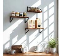 FURNOLD Set Of 3 Wall Mounted Reversible Shelves Industrial Rustic Brown