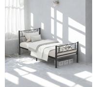 FURNOLD Single Metal Bed Frame With Headboard Black