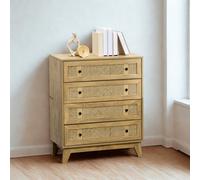 FURNOLD Wide Rattan Effect 4 Drawers Bedroom Storage Chest Unit