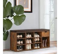 FURNOS 10 Compartment Shoe Storage Bench Industrial Rustic in Brown FURNOS Brown
