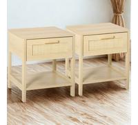 FURNOS 2PC Bedside Night Tables With Rattan Drawer & Shelf in Brown FURNOS Brown