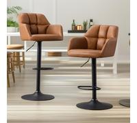 FURNOS 2PC Height Adjustable 360 PU Leather Swivel Barstools Set With Armrest in Brown FURNOS Brown