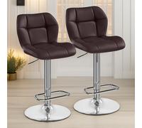 FURNOS 2PC Height Adjustable 360 Swivel Barstools Set With Backrest in Brown FURNOS Brown