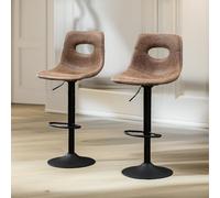 FURNOS 2PC Height Adjustable 360 Swivel Barstools Set With Curved Backrest in Brown FURNOS Brown