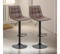 FURNOS 2PC Height Adjustable 360 Swivel Barstools Set With Tuffed Backrest in Brown FURNOS Brown