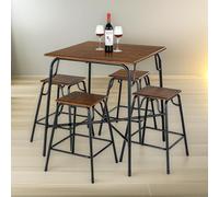 FURNOS 5-Piece Dining Table & Stool Set Kitchen Living Room Industrial in Brown FURNOS Brown