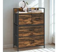 FURNOS Industrial 4 Fabric Drawer Chest Storage Unit With Shelftop Rustic in Brown FURNOS Brown