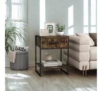 FURNOS Industrial Bedside Table Nightstand With Drawer & Shelf in Brown FURNOS Brown