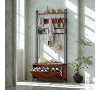FURNOS Industrial Entryway Hall Tree Coat Rack Stand in Brown FURNOS Brown