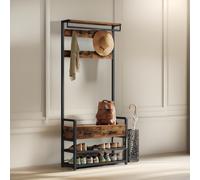 FURNOS Industrial Hall Tree Coat Rack Shoe Storage Bench in Brown FURNOS Brown