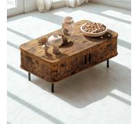 FURNOS Industrial Rustic Coffee Table With Sliding Drawer Storage in Brown FURNOS Brown
