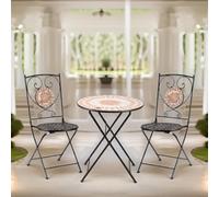 FURNOS Set of 3 Bistro Set With Mosaic Table & 2 Armless Chairs in Grey FURNOS Grey