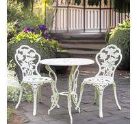 FURNOS Set of 3 Rose Cast Iron Bistro Table & Chair in White FURNOS White