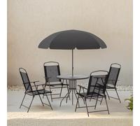 FURNOS Set of 6 Patio Bistro Set With Parasol & Table in Black FURNOS Black