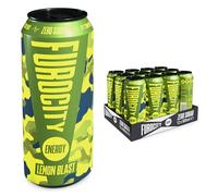 Furocity Sugar Free Energy Drink, Lemon Blast, 157mg Caffeine, Low Calorie, Zero Sugar, High in Vitamins C, B6, B12, Taurine, Vegan, 12 x 500ml Cans