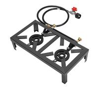 FUROMG Portable Double Burner Outdoor Gas Stove, High-Pressure Propane Camping Cooker with Adjustable Regulator, for Patio, Camping, Garden, BBQ & Emergency Use, Compatible with Large Pots & Pans