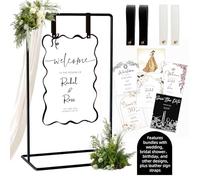 Furosa Adjustable Wedding Sign Holder, Black Iron Display Easel, 2 Height Options, 50" or 68"/5.7 ft, Wedding Welcome Sign Stand, Seating Chart Stand