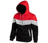 Furpazven Mens Hoodie Pullover Sweatshirt UK Long Sleeve Fleece Color Block Patchwork Hoodies with Pocket Red Grey Black XXL