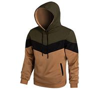 Furpazven Mens Hoodie Pullover Sweatshirt UK Long Sleeve Fleece Color Block Patchwork Hoodies with Pocket Green Black Khaki XXL