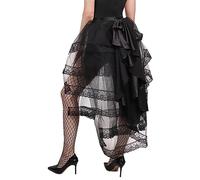 FURPHI Gothic Steampunk Tulle Bustle Skirt Lace Victorian Tie-on Tutu with Big Black Bow for Halloween, Black, One Size
