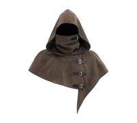 FURPHI Medieval Cowl Hood with Straps Renaissance Hooded Cape for Men Women Halloween Costume Accessories (Brown, Large)