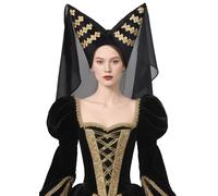 FURPHI Medieval Escoffion Hat with Veil Late Middle Ages Headwear for Women Halloween LARP Costume Accessories, Multicolor, Standard