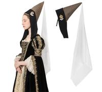 FURPHI Medieval Hennin Hat with Veil Late Middle Ages Headwear Halloween LARP Costume Accessories for Women (A)