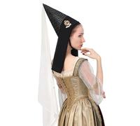 FURPHI Medieval Hennin Hat with Veil Late Middle Ages Headwear Halloween LARP Costume Accessories for Women, Multicolour, Standard