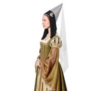 FURPHI Medieval Hennin Hat with Veil Late Middle Ages Headwear Halloween LARP Costume Accessories for Women, Multicolour, Standard