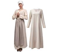FURPHI Medieval Linen Underdress for Women Renaissance Long Sleeve Tunic Dress Biblical Peasant Costume, Ivory, Medium