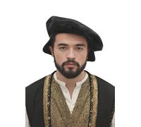FURPHI Medieval Tudor Beret Hat Faux Suede Cap with Flap In the Back Renaissance Festival Costume Accessories for Men Women (Black)