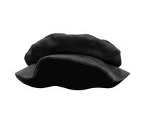 FURPHI Medieval Tudor Flat Cap Faux Suede Hat Renaissance Ren Faire Costume Accessories for Men Women (Black)