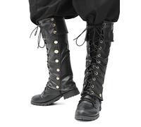 FURPHI Pirate Boot Covers with Studs Medieval Renaissance PU Leather Costume Boots Accessories, Black, One size
