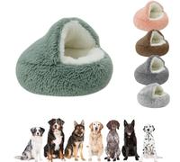 Furr & Humble Abode Round Pet Bed for Dogs - Soft Plush Sleeping Nest for Small and Large Dogs - Fluffy Warm Dog Cave House - Cosy Washable Pet Igloo Bed for Puppies & Dogs - Green - (70 cm)