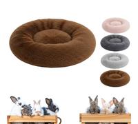 Furr & Humble Abode Soft Rabbit Plush Bed - Cosy Soft Fluffy Bunny Cushion for Rabbits - Comfortable Warm Sleeping Nest - Washable Round Dough Pet Bed for Small to Large Bunnies - Brown - 50 cm