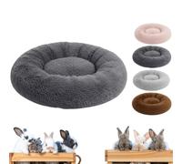 Furr & Humble Abode Soft Rabbit Plush Bed - Cosy Soft Fluffy Bunny Cushion for Rabbits - Comfortable Warm Sleeping Nest - Washable Round Dough Pet Bed for Small to Large Bunnies - Grey - 80 cm