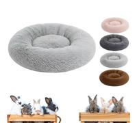 Furr & Humble Abode Soft Rabbit Plush Bed - Cosy Soft Fluffy Bunny Cushion for Rabbits - Comfortable Warm Sleeping Nest - Washable Round Dough Pet Bed for Small to Large Bunnies - Light Grey - 50 cm