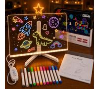 Furrbudie LED Memo Board with 12 Colour Pens, 30x20cm Dimmable Warm Light Message Board with Switch Control, Acrylic Dry Erase Light Up Drawing Board Gift for Home Cafe Office Kids