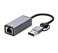 FURREN 1 Piece Dual Headed USB Type C Ethernet Adapter Network Card USB Type-C To RJ45 1000Mbps Network Adapter For Desktop Laptop