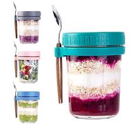 FURREN Overnight Oats Container with Lids and Spoon 4 Pack Jars for Overnight Oats, Overnight Oats Jars