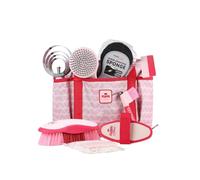 Furrishine 9PCS Horse Grooming Kit Curry Comb Sweat Scraper Horse Bathing Supplies Grooming Tools with Storage Bag Pink Garnet