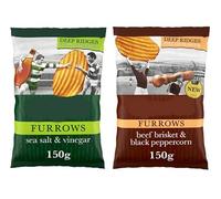 Furrows Deep Ridges Crisps Variety Pack, Sea Salt & Vinegar and Beef Brisket & Black Peppercorn, 150g, Pack of 2