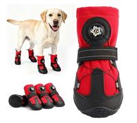 Furrtripsy Dog Booties with Micro-Adjustable Dial, Waterproof Dog Shoes for Large Medium Small Dogs, Rugged Non-Slip Rubber Paw Protectors for Hot Pavement and Snow, Hiking 4PCS (Red, Size 8)
